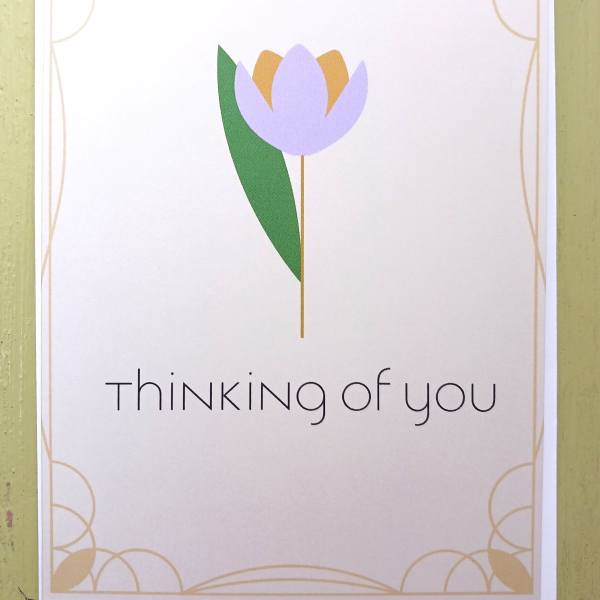Thinking of you greeting card with a simple pastel flower illustration