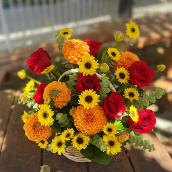 Autumn Basket (Dahlias and Roses)