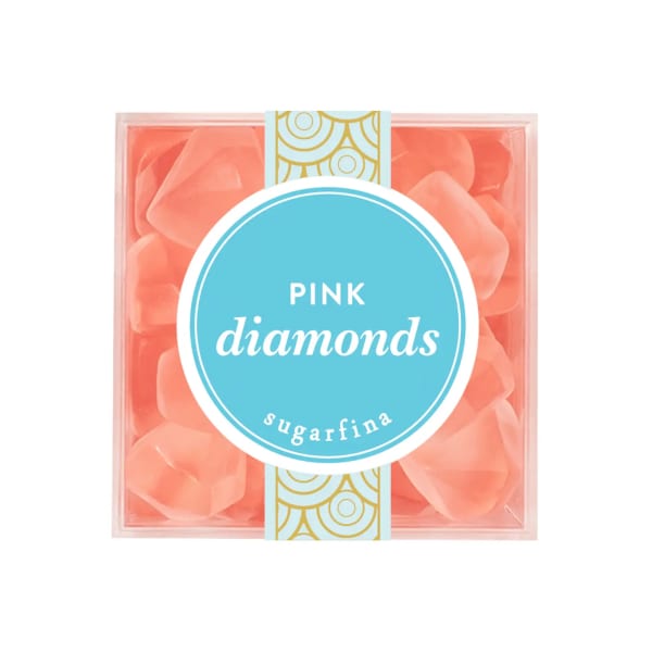 Box of pink sugar diamonds candy with a blue label