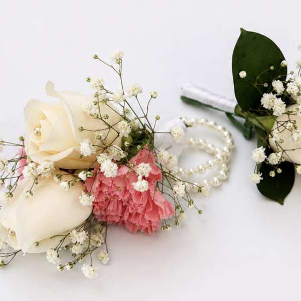 PEARL CORSAGE AND BOUTONNIERE