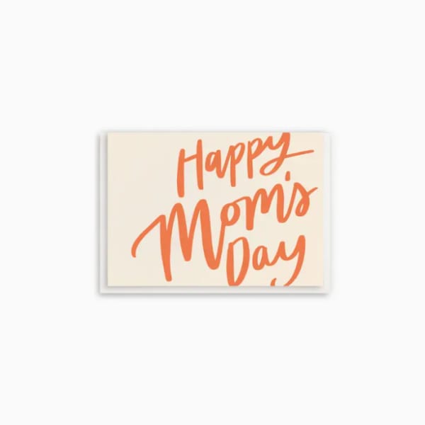 Mother's Day greeting card with orange lettering on a cream background