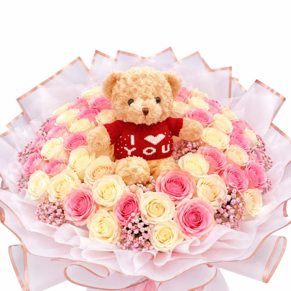 Teddy Bear Love Rose Bouquet