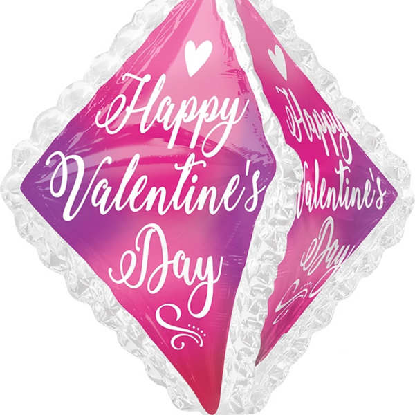 Pink heart-shaped Valentine’s Day balloon with white trim