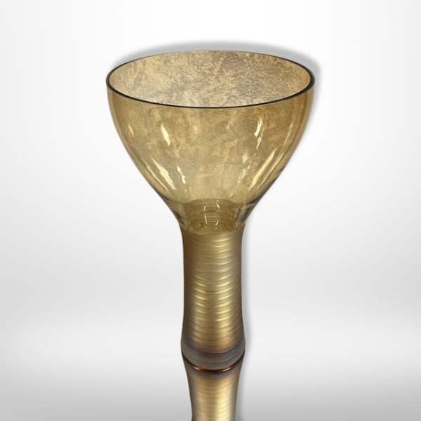 Gold-toned glass vase with a flared top and narrow stem
