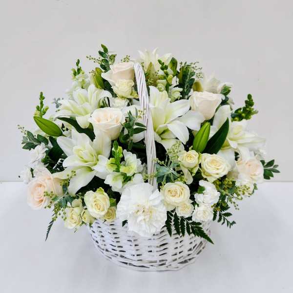 White Basket of Blooms