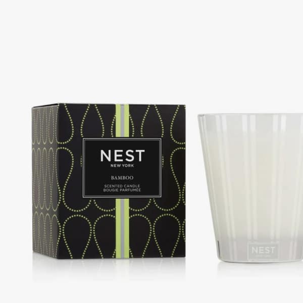 Nest New York bamboo scented candle with box and glass holder