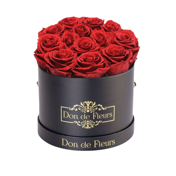 Small Round Preserved Rose Box-Black Classic Box-Red