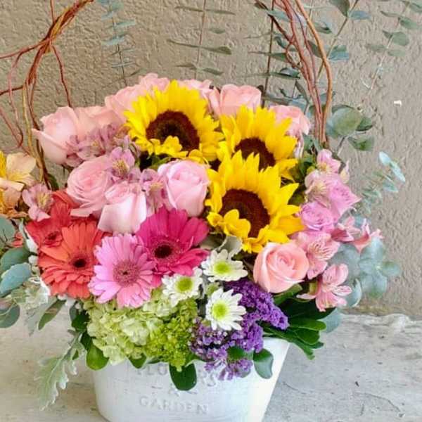 Sunflower & Pink Garden Arrangement
