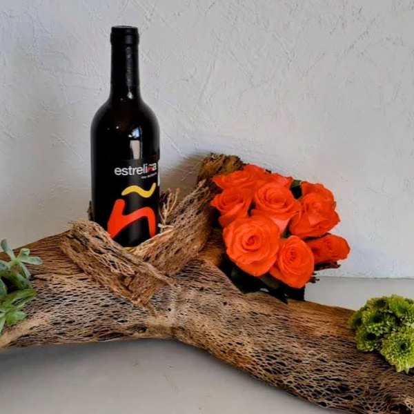 Rustic Sunset Roses & Wine Gift