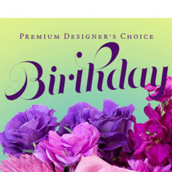 Birthday card with purple and pink flowers