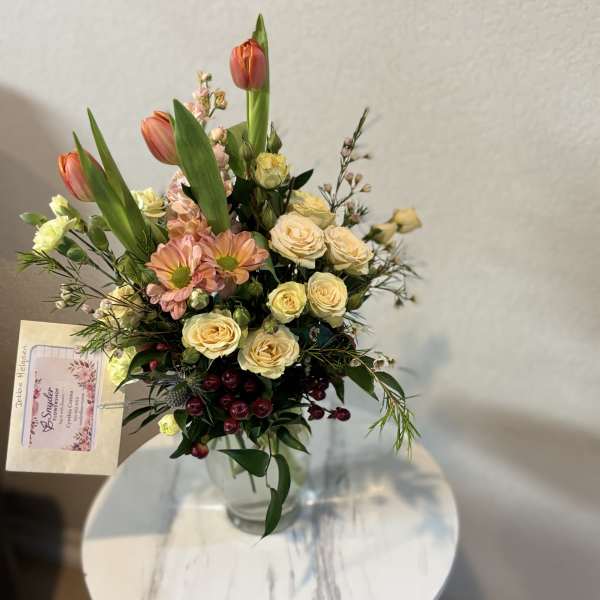 Spring Garden Elegance | Tulips & Spray Roses Vase Arrangement