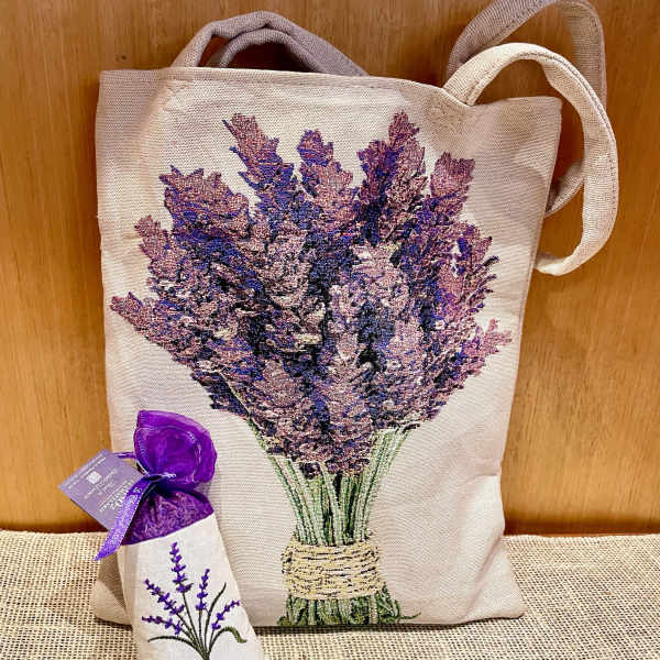 Tote bag and small sachet with lavender flower designs