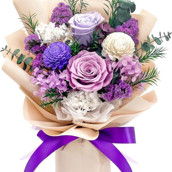 Preserved Flowers- White and purple bouquet