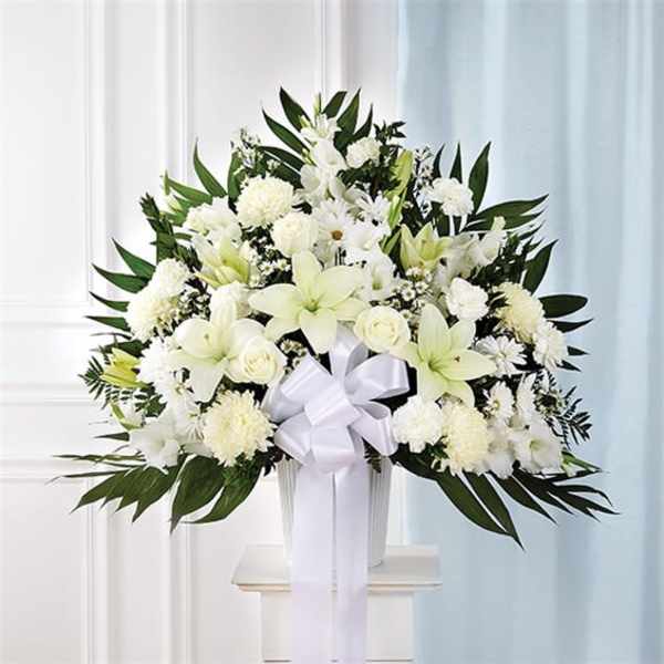 Heartfelt Sympathies White Standing Basket