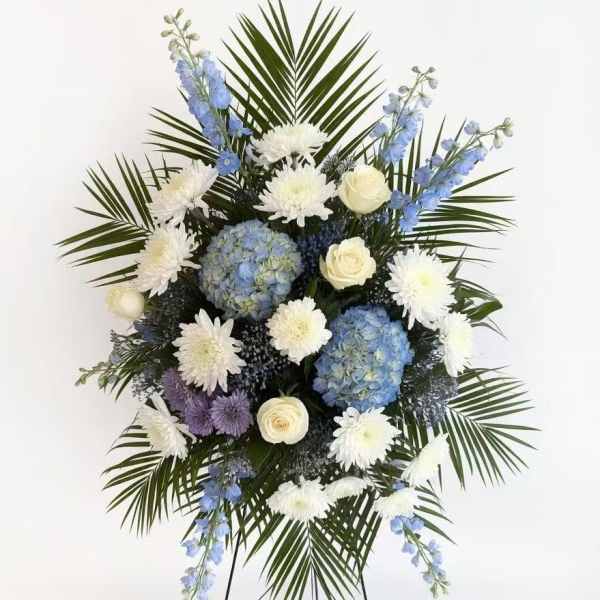 Sincere Thought Sympathy Spray with Blue Hydrangeas