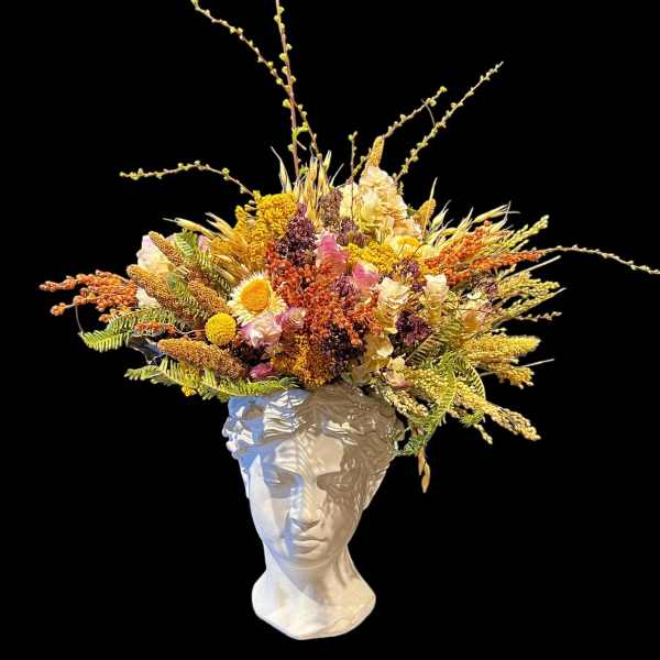 Unique Tapestry Dried Flowers in Goddess Vase