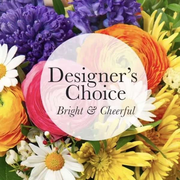Bright mixed bouquet with purple, pink, orange, yellow, and white flowers