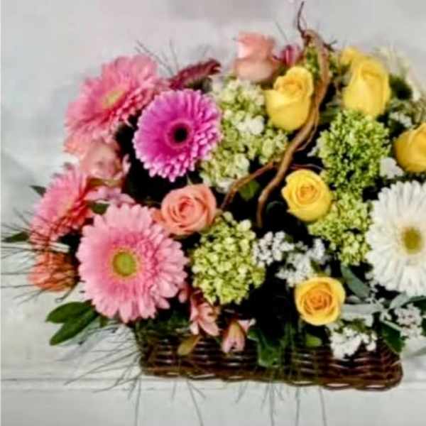 Blush & Sunshine Floral Basket