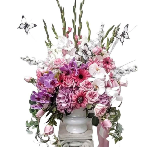 Pink And White Butterfly Sympathy Spray