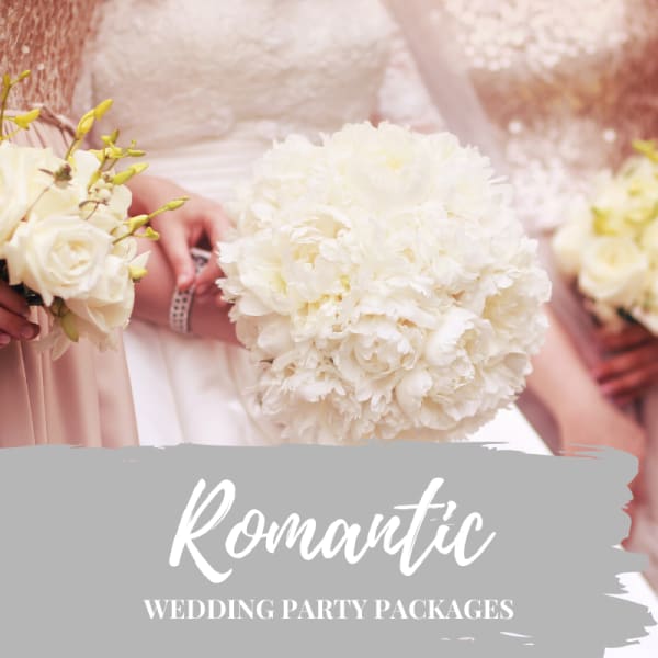 White bridal bouquets with roses and peonies
