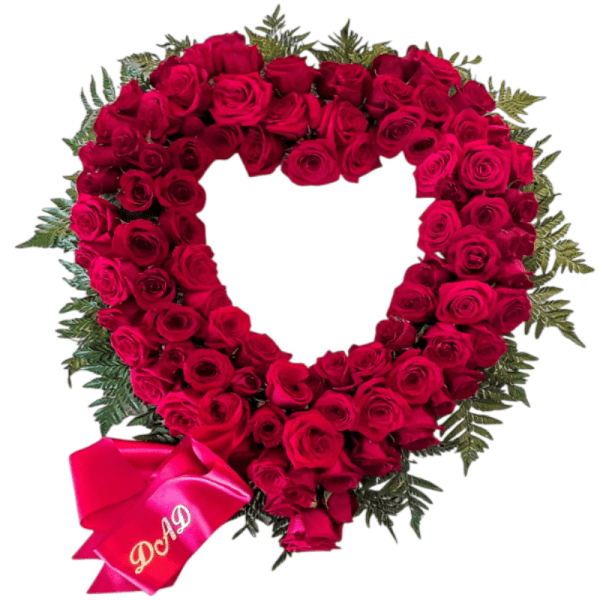 Elegant Premium Red Rose Sympathy Heart Wreath