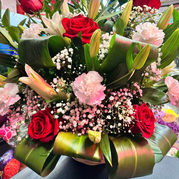 Roses & Lily Basket Arrangement