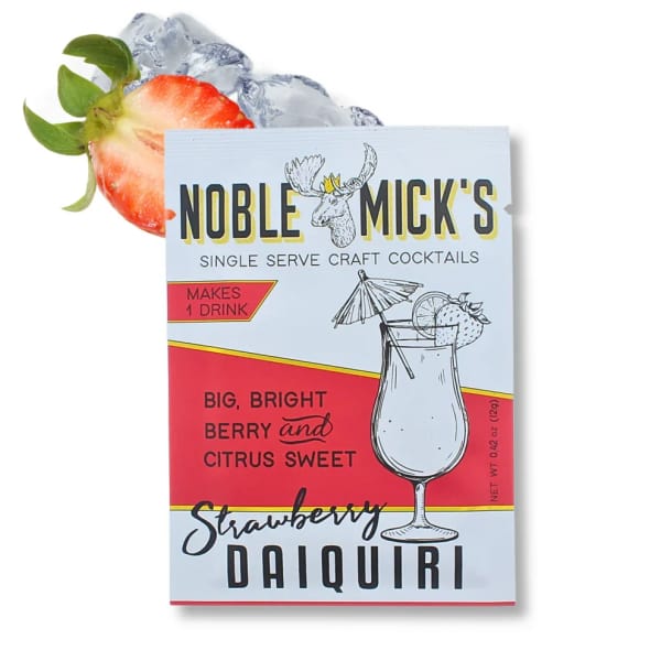 Strawberry daiquiri cocktail mix box with a strawberry and ice