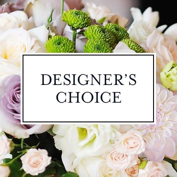 Designer’s choice bouquet with white, blush, and lavender flowers