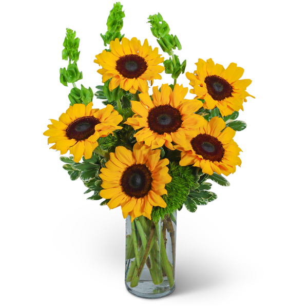 Sunflower bouquet in a clear glass vase