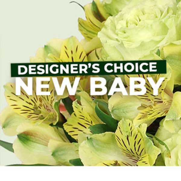 Yellow-green bouquet labeled New Baby