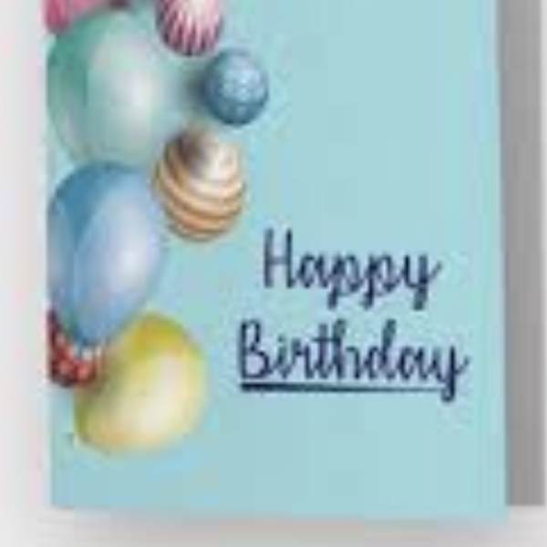 Birthday card with colorful balloons and bunting on a blue background