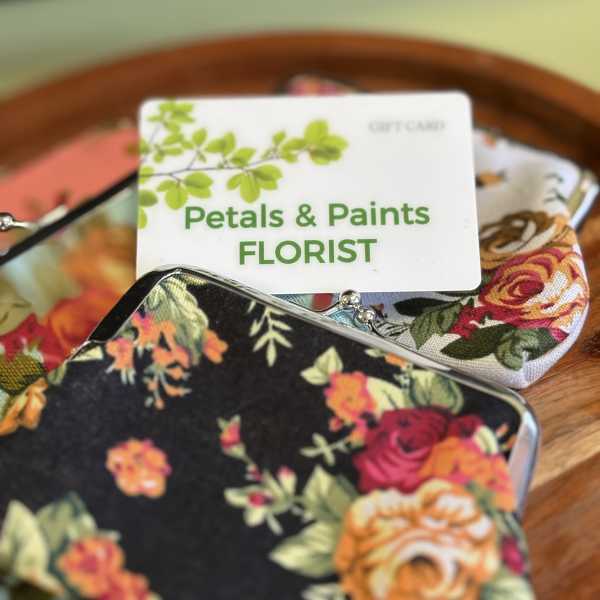 Floral-patterned coin purses with a florist gift card