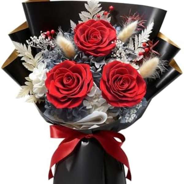 Preserved Flowers- Red and White Bouquet