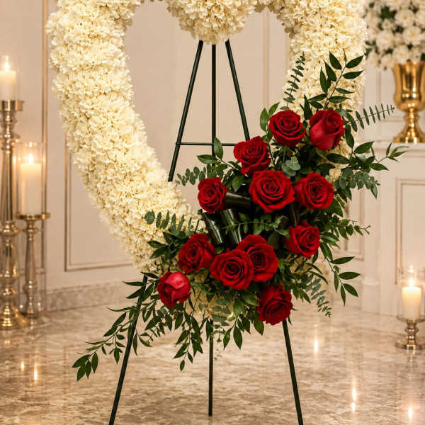 White Carnation Heart Wreath