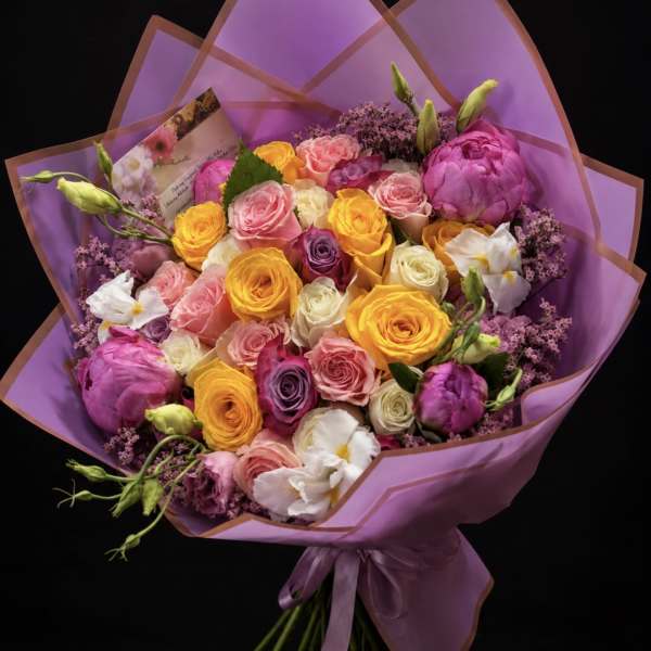 Pastel Love Rose & Peony Wrap (No Vase)