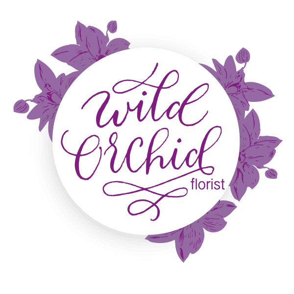 Purple floral logo with the words Wild Orchid florist