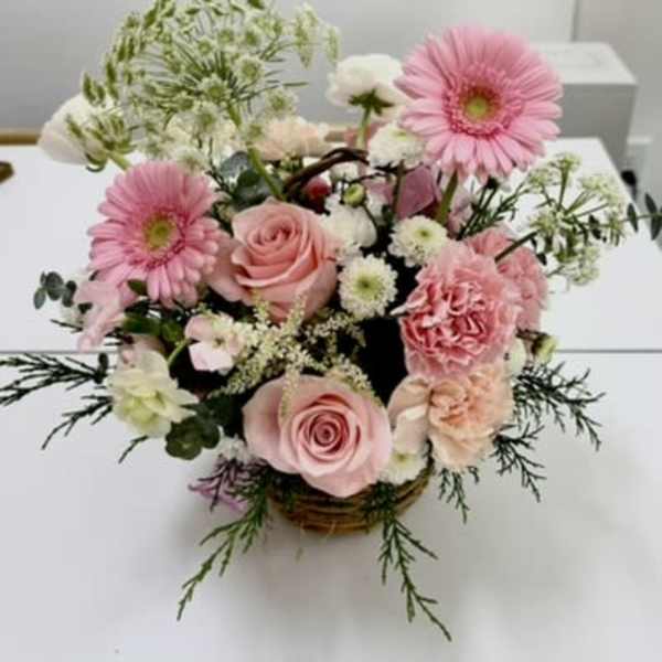 Pink Gerbera Rose Basket
