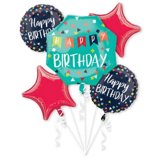 Birthday balloon bouquet with round and star-shaped foil balloons
