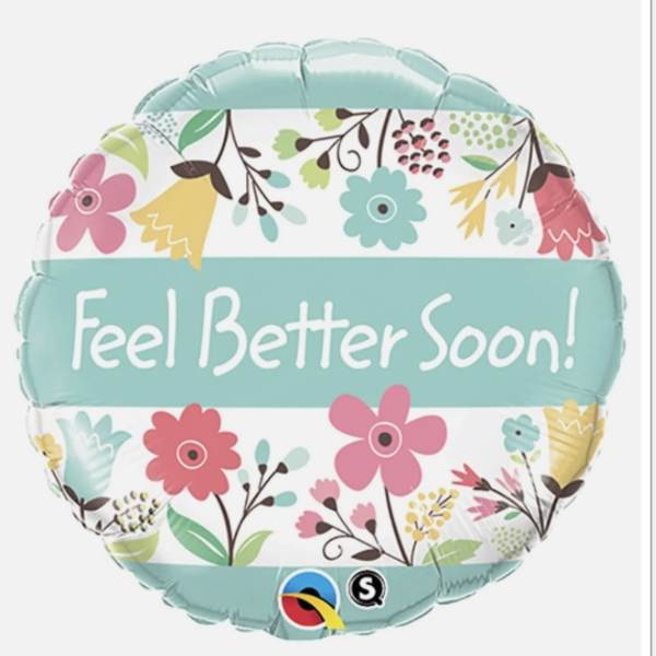 Round floral balloon with "Feel Better Soon!" text