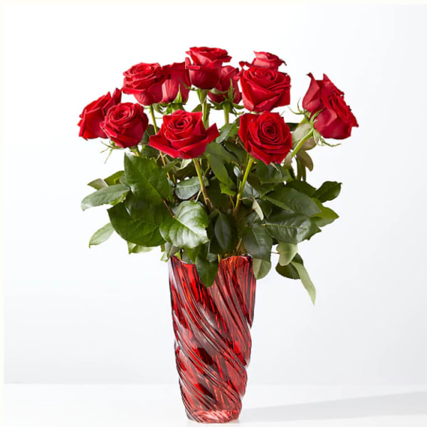 Classic Love Red Rose Bouquet with Luxe Swirl Vase
