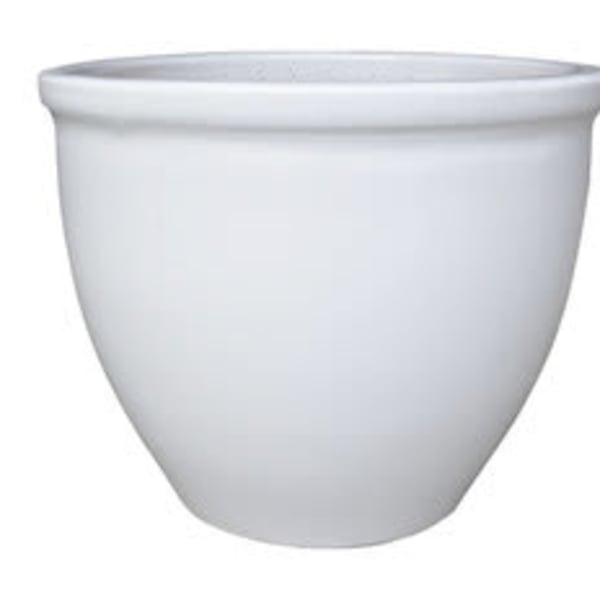 White ceramic planter pot with a wide rim