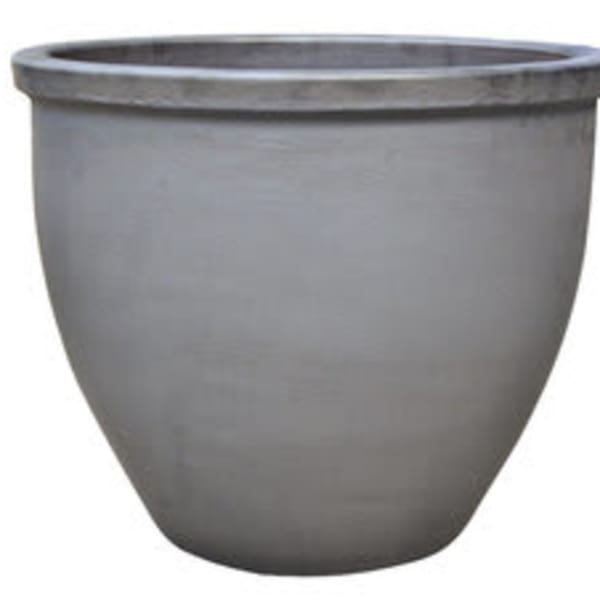 Gray ceramic planter pot with a wide rim