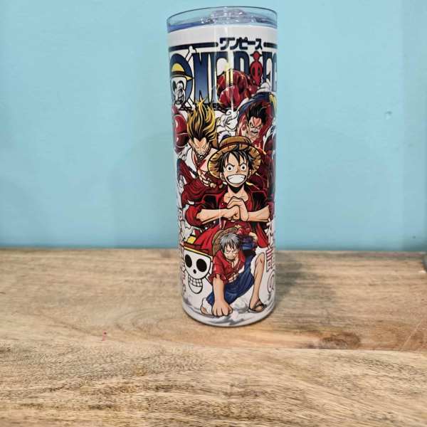 Anime-themed insulated tumbler with a clear lid