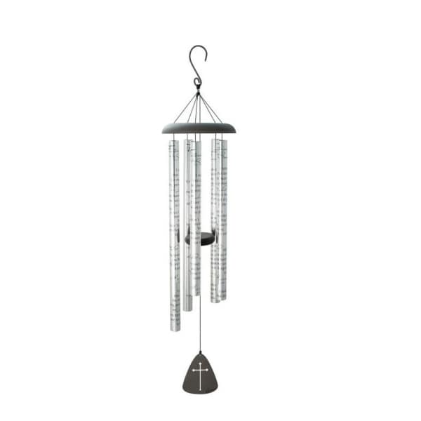 Hanging metal wind chime with a cross pendant