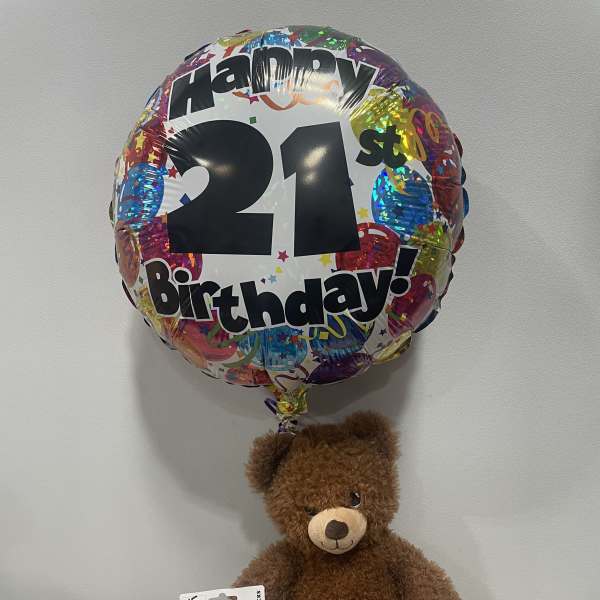 Birthday balloon with a teddy bear and gift card