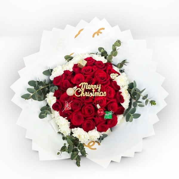 Merry Blooms Red Roses & White Carnation