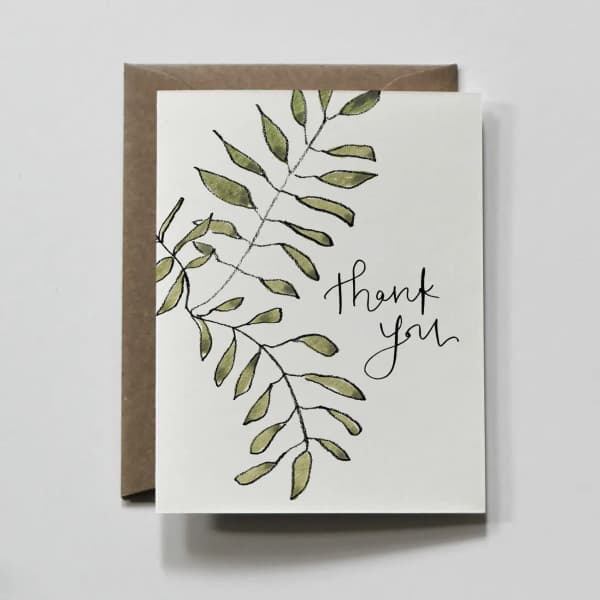 Thank you card with a leafy branch design