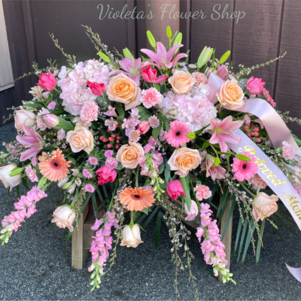 Soft Pastel Blooms Casket Spray