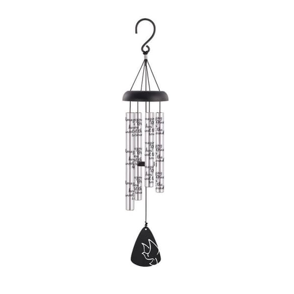 Black and silver wind chime with a dove pendant