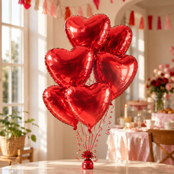 Red Heart-Shaped Balloon Bouquet